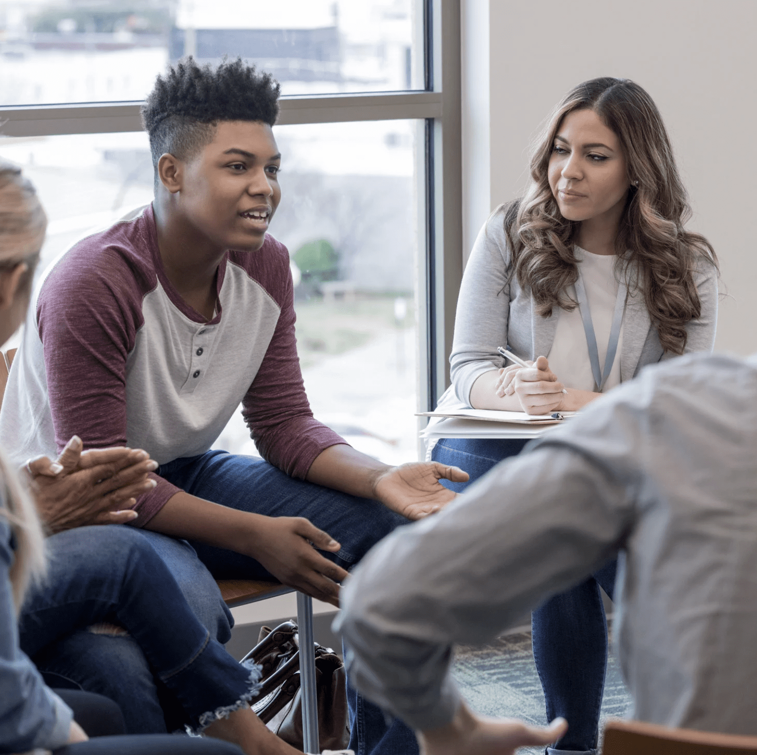 Patients attending group therapy.